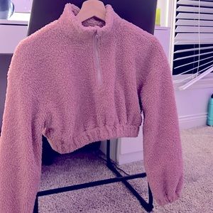 Pink fluffy crop top turtle neck jacket size small